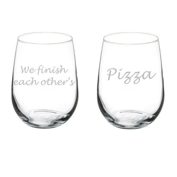 Set of 2 Wine Glasses Funny Couple Engagement We Finish Each Other's Pizza