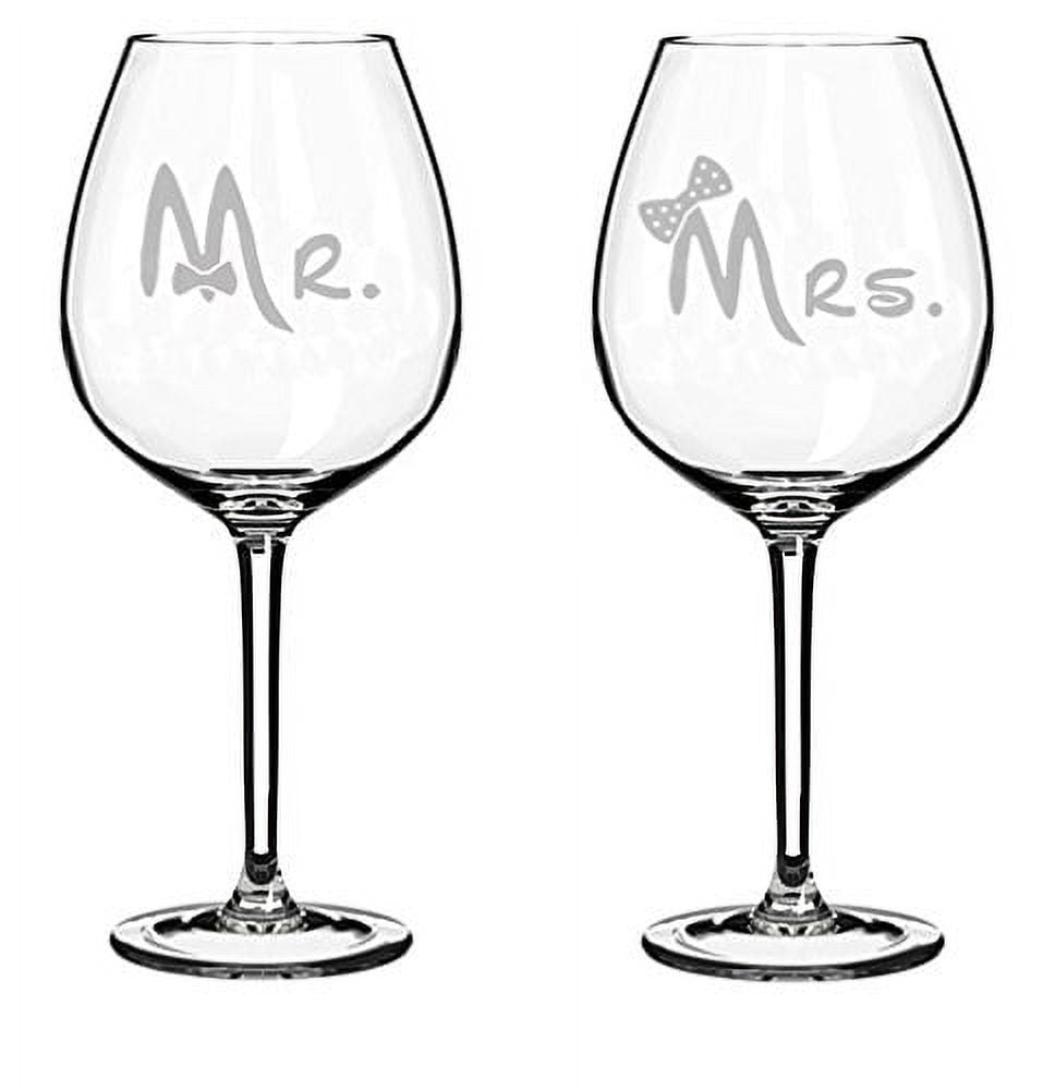 Set of 2 Wine Glasses Wedding Married Couple Mr. Mrs. Bows (20 oz Jumbo