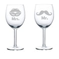 thumbnail image 1 of Set of 2 Wine Glasses Wedding Married Couple Mr. Mrs. Mustache Lips (10 oz), 1 of 1
