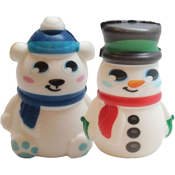 Set of 2 Winter Slow Rise Squishy Toys - Memory Foam Squish Stress Ball - Snowman, Polar Bear