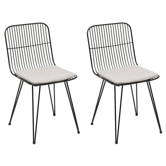 Set of 2 Wire Metal Dining Chairs with Gray Cushion Industrial Style Dining Room