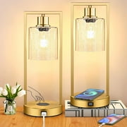 Set of 2 Wireless Charging Industrial Table Lamp, Gold