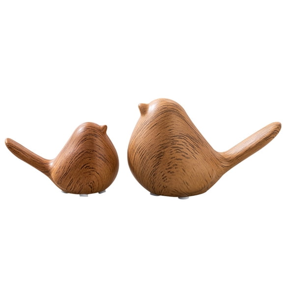 Set of 2 Wood Grain Ceramic Bird Figurines, Decorative Bird Statues for Bookshelf, Coffee Table, Mantel, Office Desk & Living Room Home Decor
