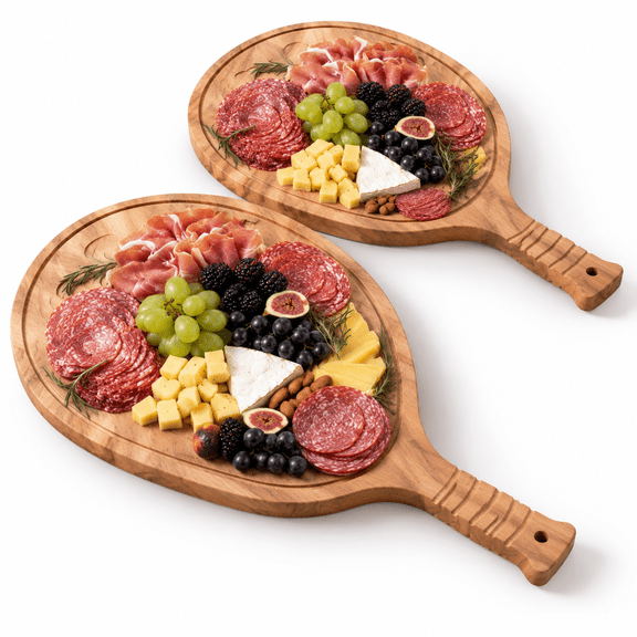 Set of 2 Wood Pickleball Paddle and Ball Shaped Serving Trays