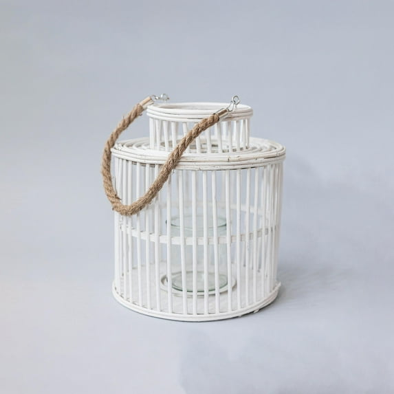 Set of 2 Wood With Rope Handle Lantern