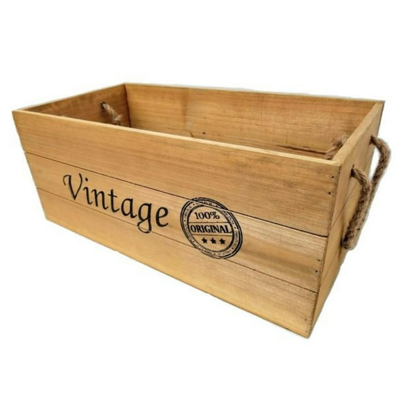 Set of 2 Wood With Text- Vintage And Rope Handles Crate