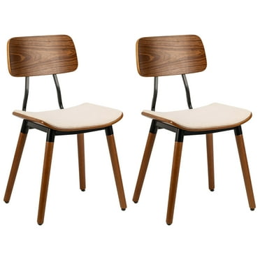 Set of 2 Wood and Beige Velvet Dining Chairs Modern Design Style Dining Room