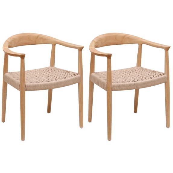 Set of 2 Wood and Rope Dining Chairs Exotic Boho Dining Room