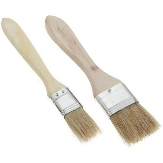Set of 2 Wooden Basting Brushes with Natural Boars Hair Bristles, 1" and 1.5"