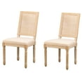 thumbnail image 1 of Set of 2 Wooden Chairs with Cane Backs and Beige Fabric Seats Classic Style Dining Room, 1 of 10
