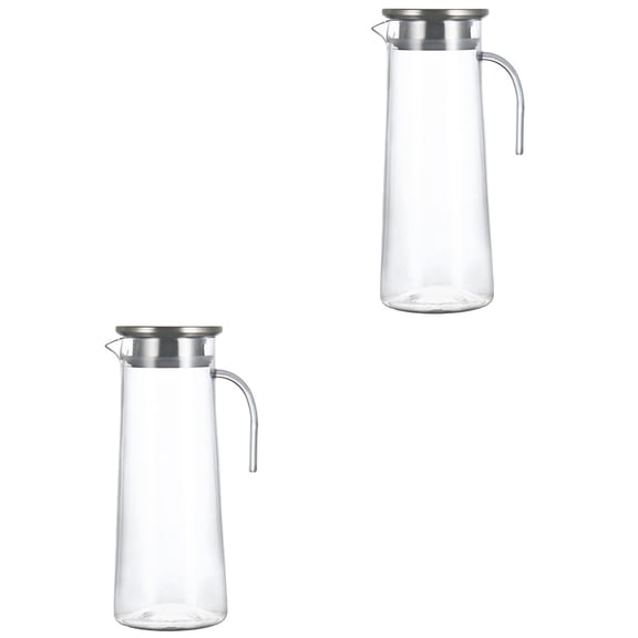 Set of 2 Wooden Handle Stainless Steel and Glass Water Jugs Pitchers for Cold Drinks Ice Tea Bottles Acrylic