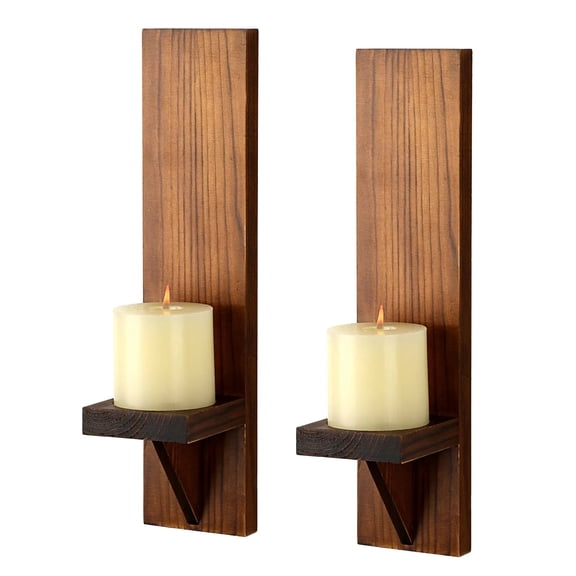 Wooden Wall Candle Sconces Set of 2, Rustic Wall Mounted Candle Holders for Farmhouse Home Decor
