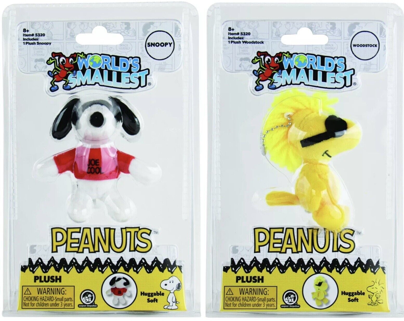 SNOOPY。ソフビ。 Set of 2) World's Smallest PEANUTS SNOOPY & WOODSTOCK Plush Joe