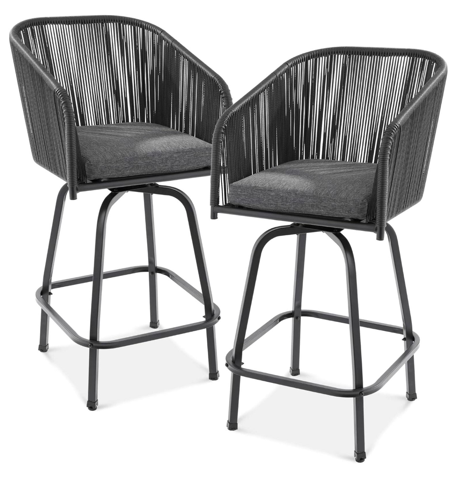 Set of 2 Woven Wicker Swivel Bar Stools, Patio Bar Height Chair for