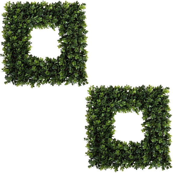 Set of 2 Wreaths - 16.5-Inch Square Artificial Boxwood Spring, Summer, Winter, or Fall Wreaths - Outdoor/Indoor Decor for Front Door