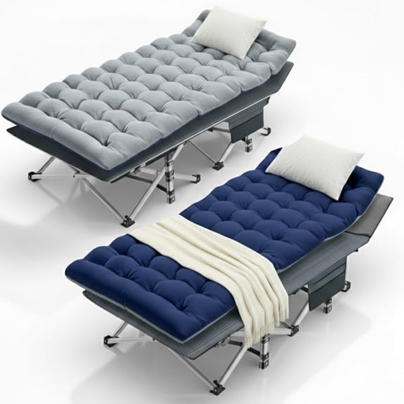 Slsy Set of 2 XL Folding Camping Cot with 2 Sided Mattress & Carry Bag, Sleeping Cot Bed, Portable Guest Bed, Heavy Duty Holds Up to 880 Lbs