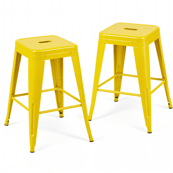 Set of 2 Yellow Metal Bar Stools, Backless Counter Height Stools for Kitchen Island, Easy Assembly & Space-Saving Design