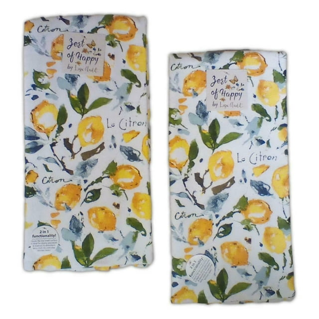 Set of 2 ZEST OF HAPPY Lemons Citron Terry Kitchen Towels by Kay Dee