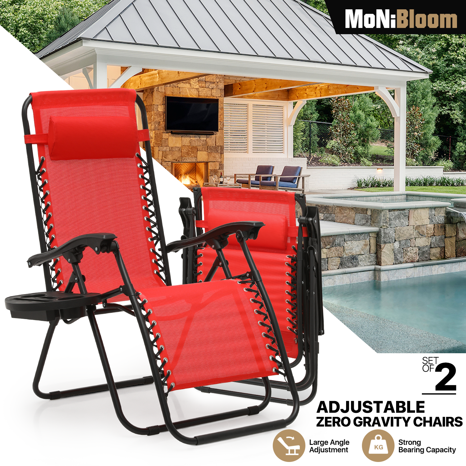 Set of 2 Zero Gravity Chair Foldable Beach Recliner Lounge Chaise w