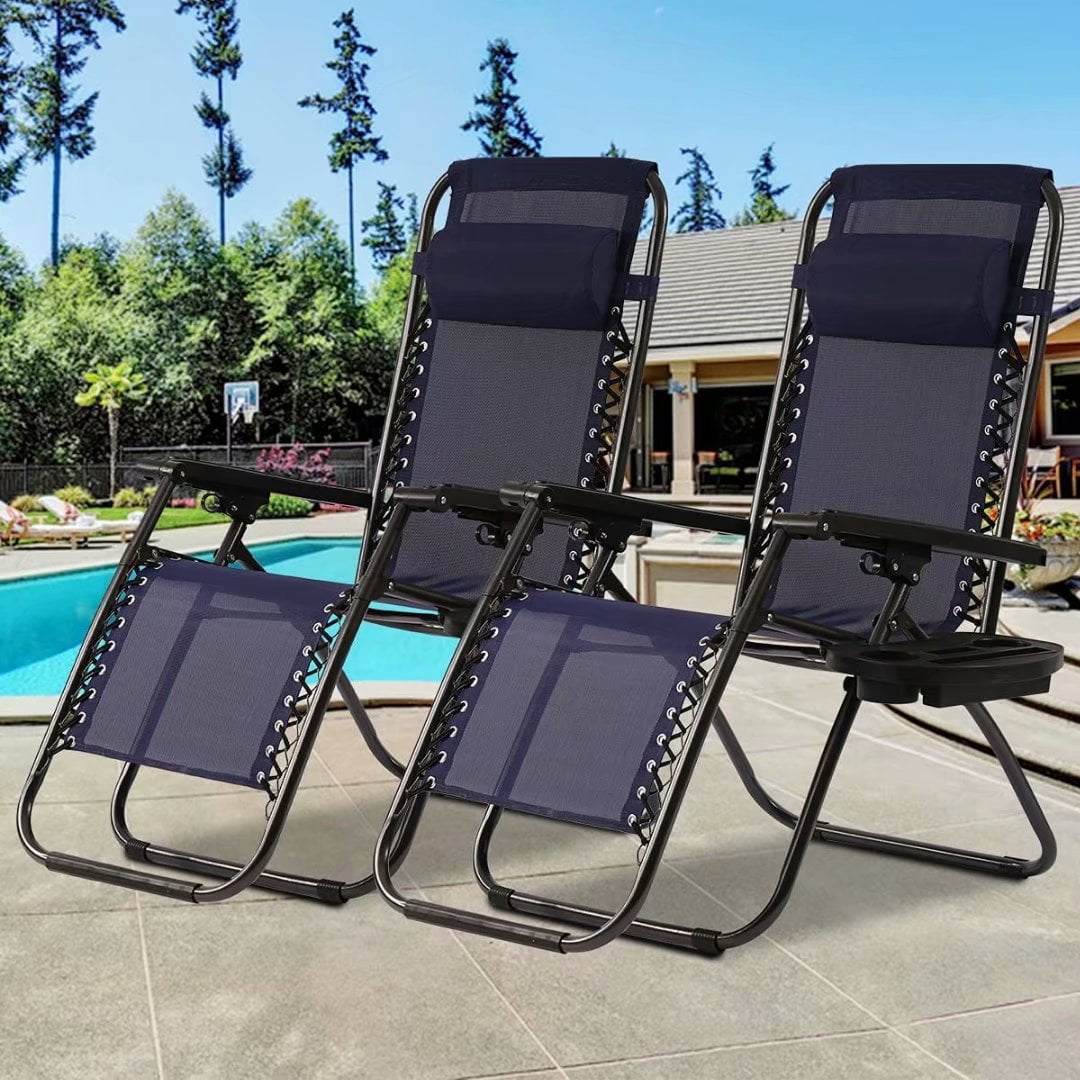 Set of 2 Blue Steel Zero Gravity Reclining Lounge Chairs