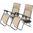 thumbnail image 1 of Set of 2 Zero Gravity Lounge Chair Recliners Steel Mesh Fabric Outdoor Folding Chair w/Footrest, Adjustable, Pillow and Tray, Tan, 1 of 15