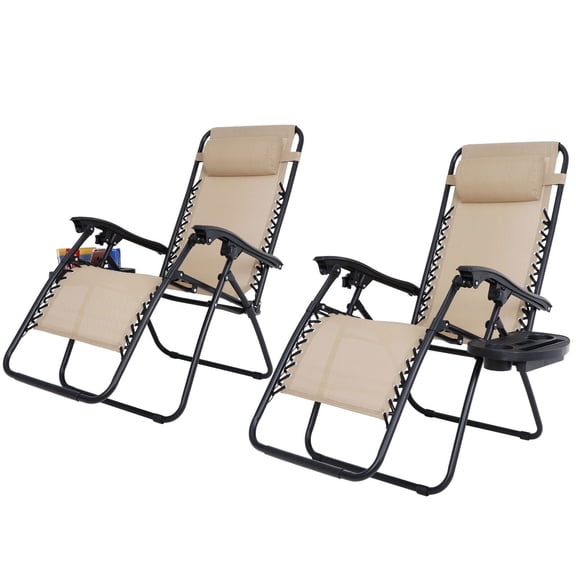 Set of 2 Zero Gravity Reclining Chairs Foldable Beach Back Yard Relax Afternoon
