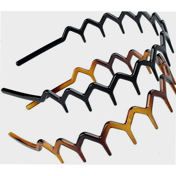 Set of 2 -Zig Zag Toothed Comb Alice Band Headband Hairband (BLACK- TORT Brown- 1 Each)