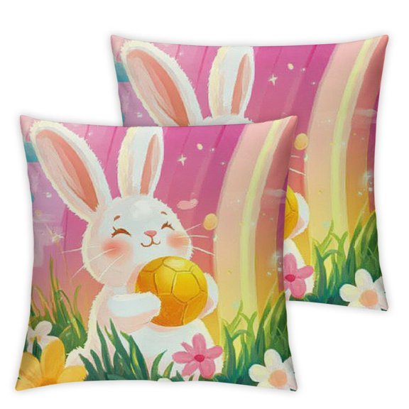 Set of 2 bunny ball rainbow Square, Machine Washable Home Furnishing Mother's Day