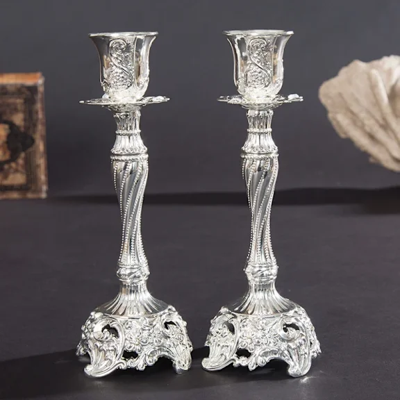 Set of 2 candlesticks Candlesticks Candelabra in silver metal Dek