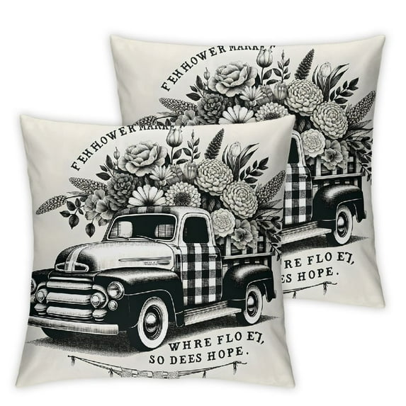 Set of 2, flowers vintage truck Throw Pillow Covers,Machine Washable Home Furnishing