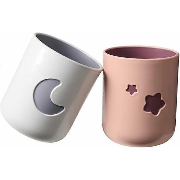 Set of 2 gray plastic toothbrush cups - for bathroom - diameter: 7.5 x 9.5 cm