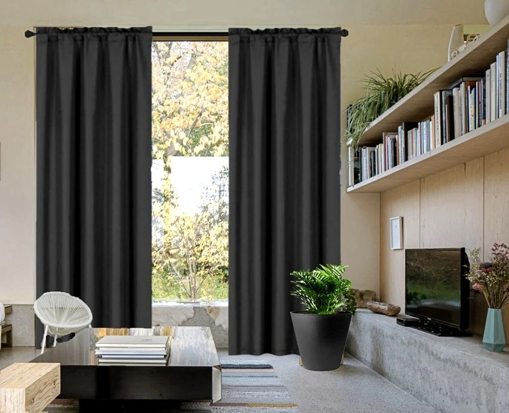 Gorgeous Home Linen Set of 2 Panels Matte Finish Black Solid Window Curtain Rod Pocket R64 84 Length