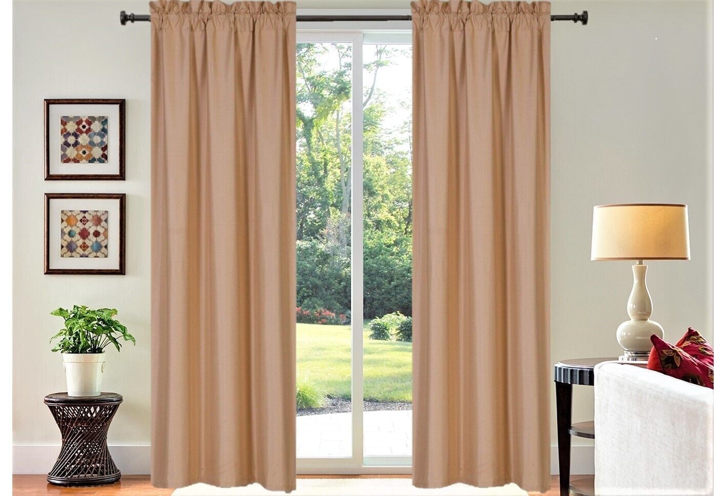 Set of 2 panels persian collection matte finish Not shiny Gold solid blackout with rod pocket foam lined window curtain drape R64 84 length