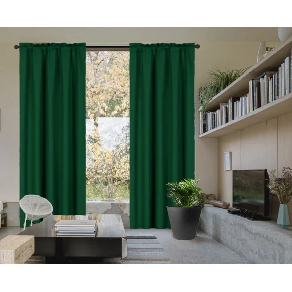 Gorgeous Home Linen Set of 2 Panels Matte Finish Hunter Green Solid Window Curtain Rod Pocket R64 84 Length