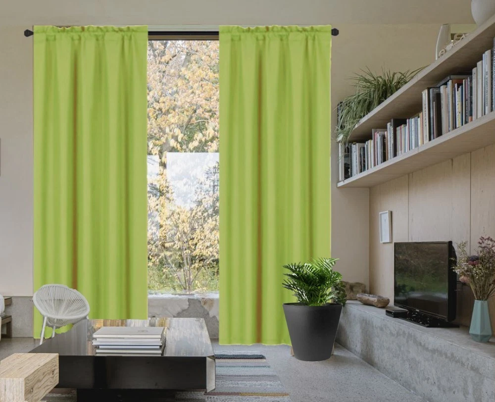 Gorgeous Home Linen Set of 2 Panels Matte Finish Lime Green Solid Window Curtain Rod Pocket R64 84 Length