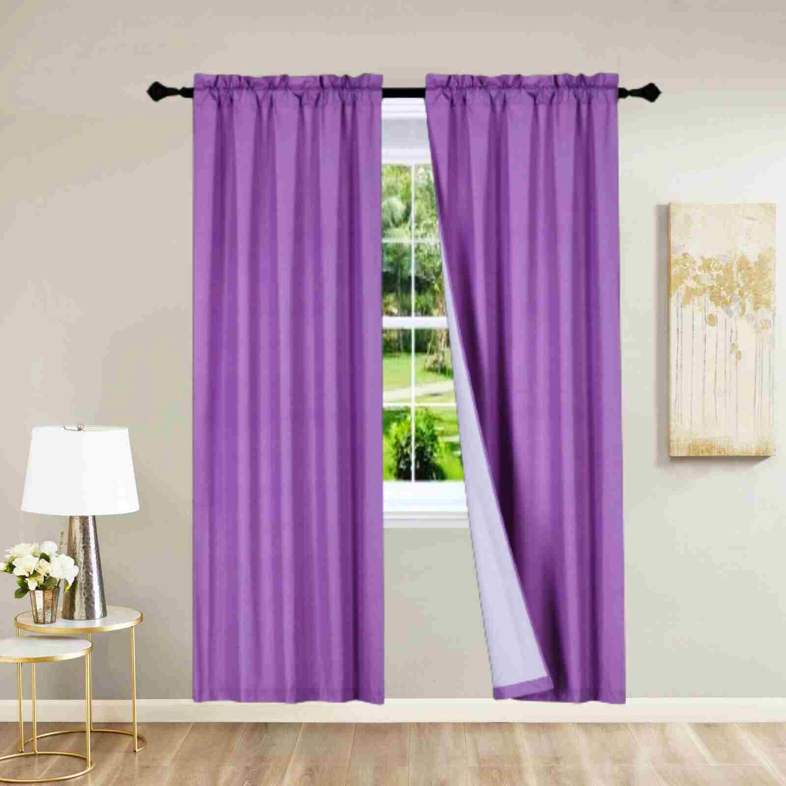 Set of 2 panels persian collection matte finish Not shiny Purple solid blackout with rod pocket foam lined window curtain drape R64 84 length