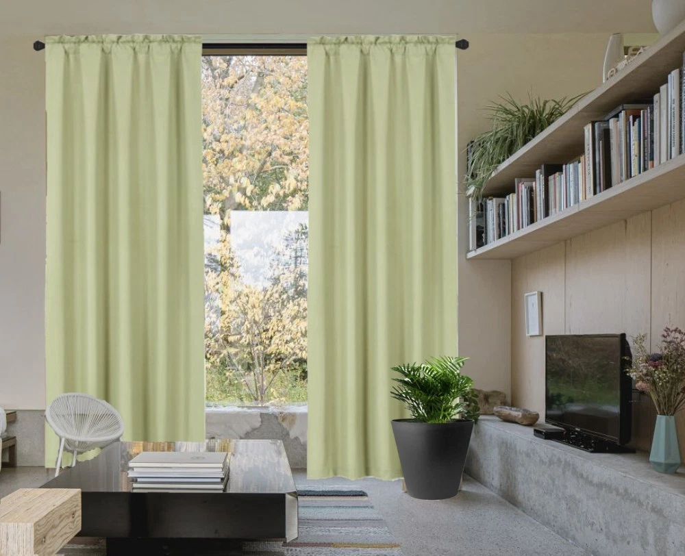 Gorgeous Home Linen Set of 2 Panels Matte Finish Green Sage Solid Window Curtain Rod Pocket R64 84 Length