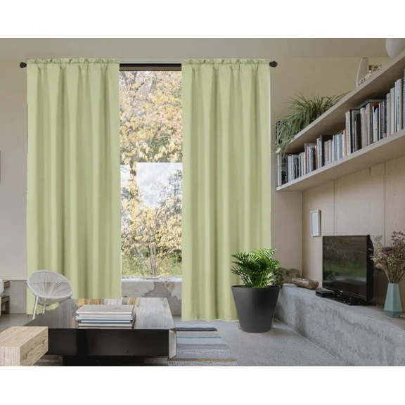 Gorgeous Home Linen Set of 2 Panels Matte Finish Green Sage Solid Window Curtain Rod Pocket R64 84 Length