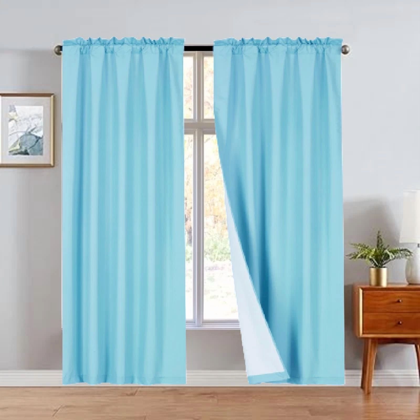 Set of 2 panels persian collection matte finish Not shiny Turquoise solid blackout with rod pocket foam lined window curtain drape R64 84 length