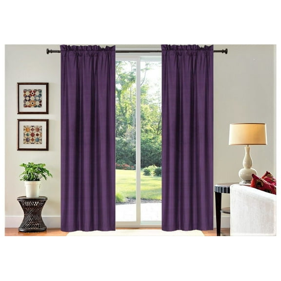 Set of 2 piece R64 purple color lined window curtain panel 100% privacy blackout drape with rod pocket 84" long