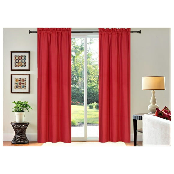 Set of 2 piece R64 red color lined window curtain panel 100% privacy blackout drape with rod pocket 84" long
