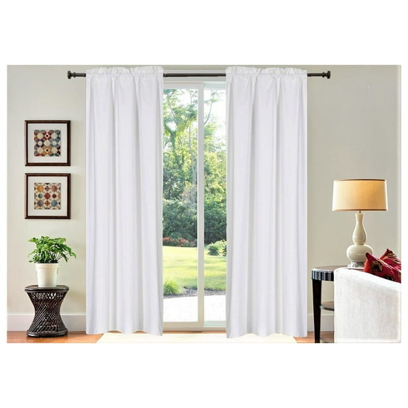 Set of 2 piece R64 white color lined window curtain panel 100% privacy blackout drape with rod pocket 84" long