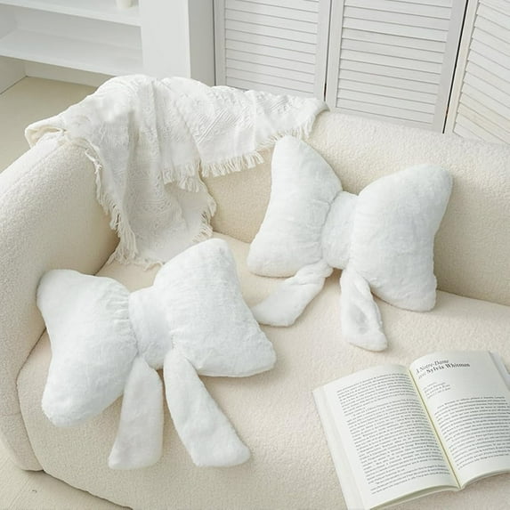 Set of 2 Soft Fleece Lumbar Decorative Pillows for Bed, Sofa, Living Room Decoration, White