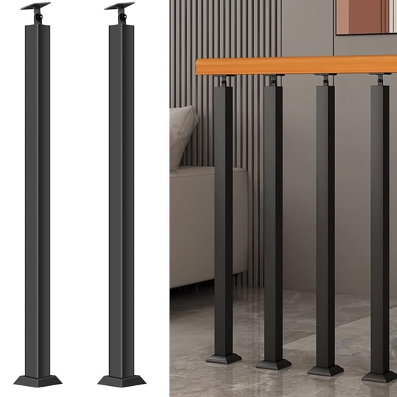 Set of 2 stair railing posts for front mounting, 270° adjustable metal railing posts, stair railings with screw set for terrace, balcony and veranda