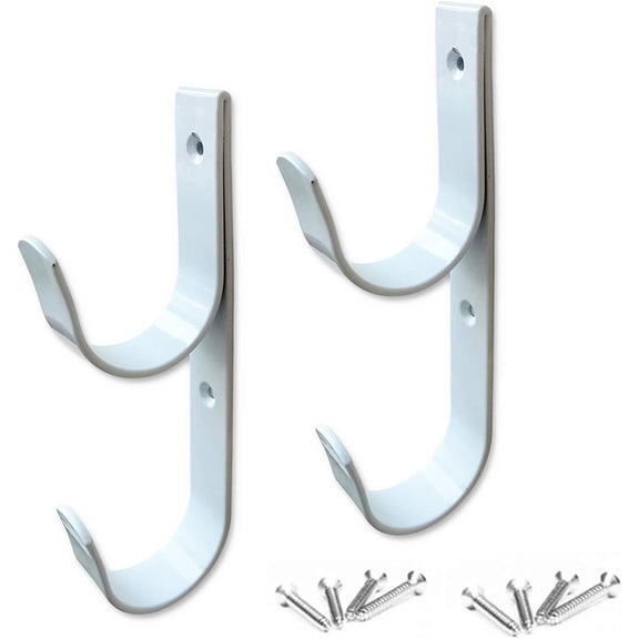 Set of 2 white aluminum swimming pool rod hooks with screws - ideal for swimming pools, telescopic rods, skimmers, brushes and straws etc.