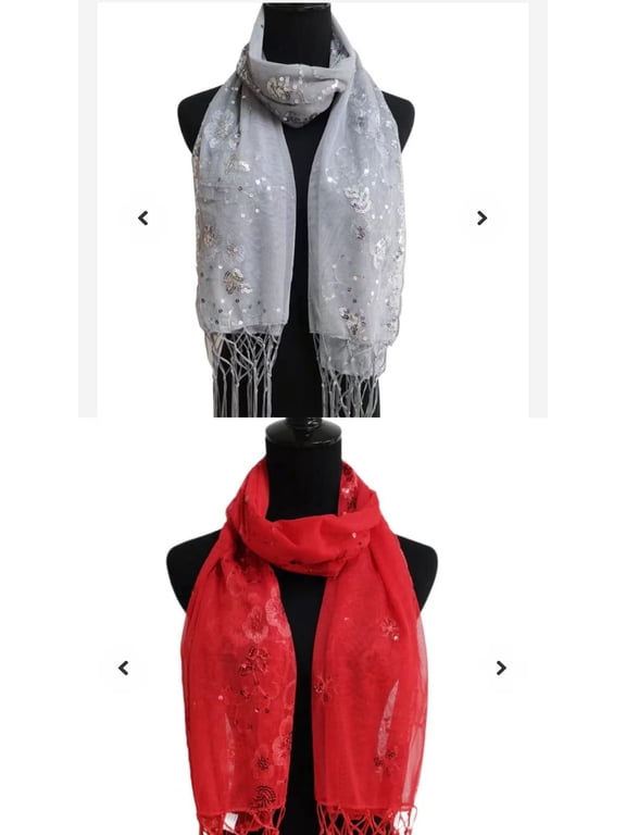 Set of 2 x Sequined Shawl Wraps for Women Fringed Evening dress Wedding Bridal Shawl Scarf for Evening Dress festival party 21"x62"