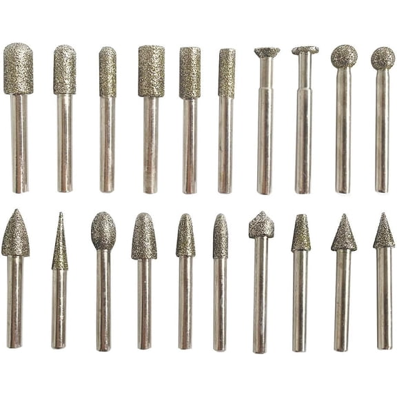 Set of 20 1/4" Shank  Coated  Burrs Sets, 60 Grit  Mounted Points Carving Bits  Bits   for 1/4"  /Cordless Drill