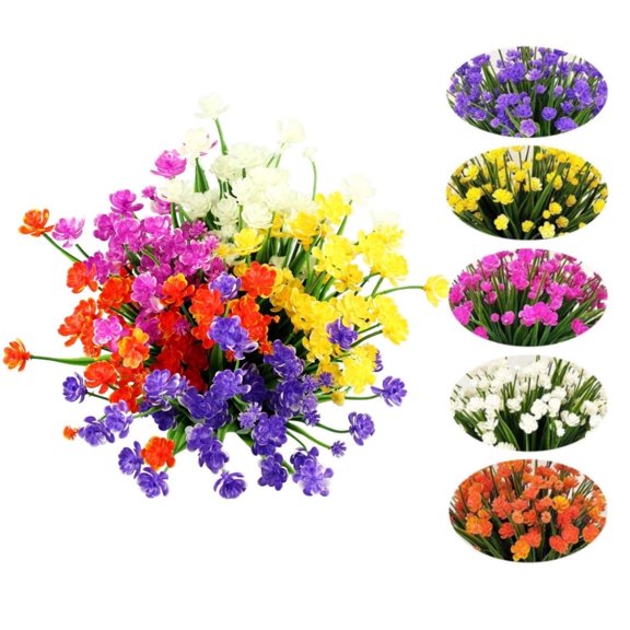 Yahoom Set of 10 Artificial Flowers,Reusable Artificial Plants for Gardens,Durbale Plastic Greenery Decorations for Porch,Patio,Indoor
