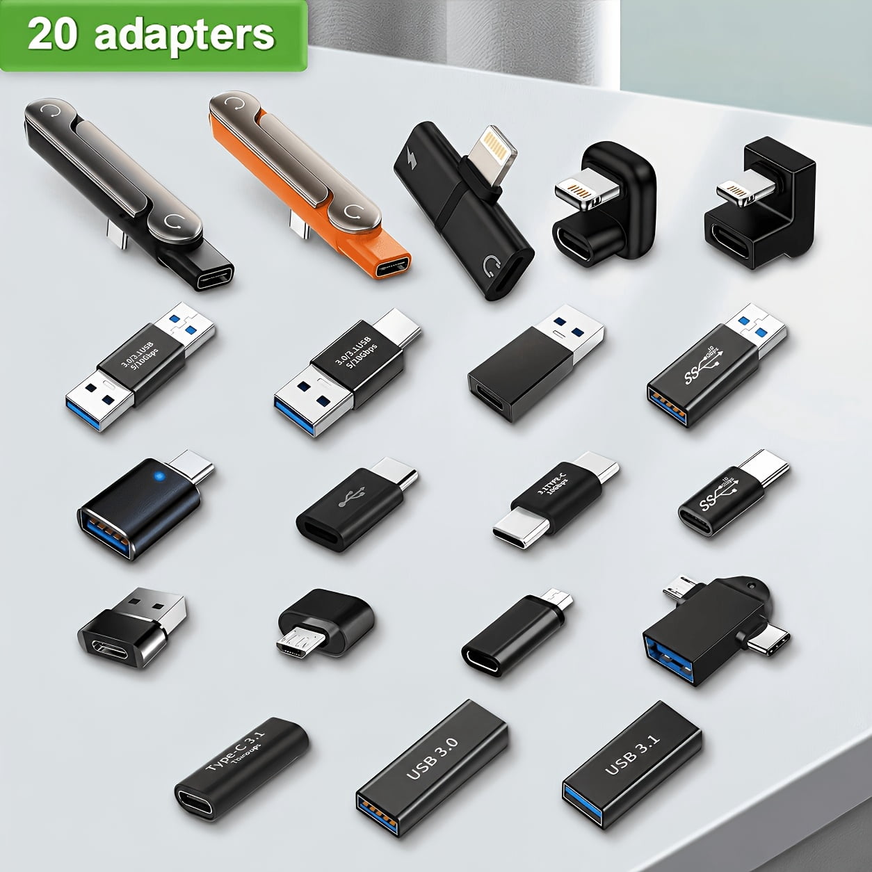 Simple Usb Adapter Set of 20 Assorted USB Adapter Kit, Including USB-C, Lightning, Micro ...