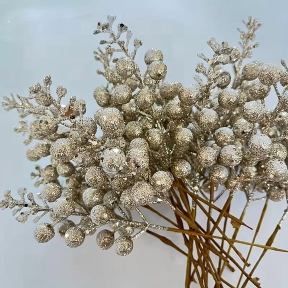 Set of 20 Champagne-Colored Artificial Holly Berries for Christmas and Holiday Decorations